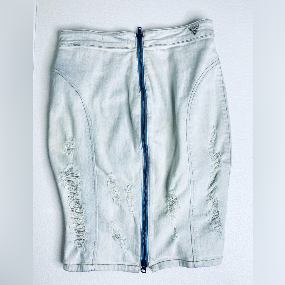 Guess Acid Wash Distressed Denim Pencil Skirt